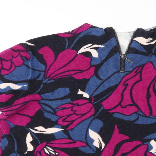 Per Una Womens Multicoloured Mock Neck Floral Cotton Pullover Jumper Size 14