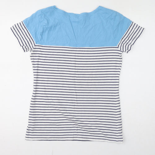 Lazy Jacks Womens Blue Striped 100% Cotton Basic T-Shirt Size 12 Round Neck