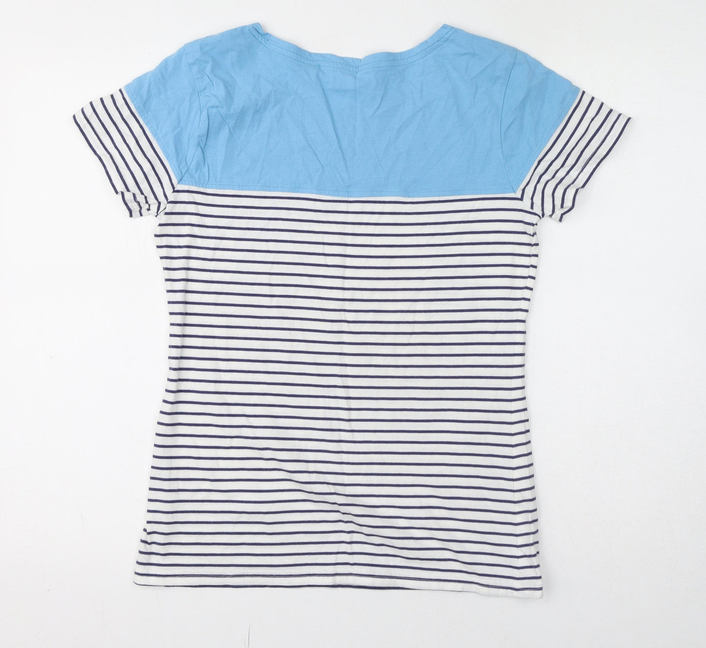 Lazy Jacks Womens Blue Striped 100% Cotton Basic T-Shirt Size 12 Round Neck