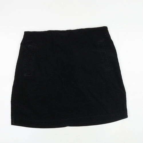New Look Womens Black Cotton A-Line Skirt Size 14 Zip