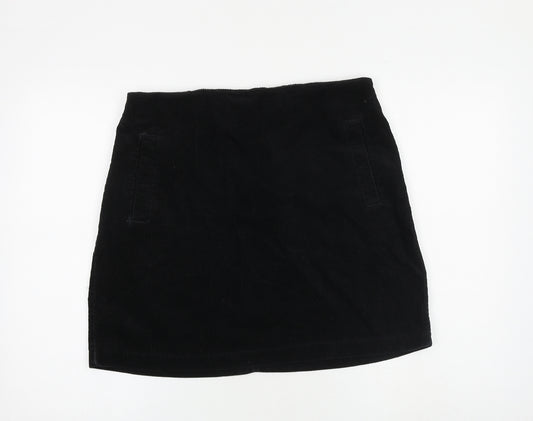 New Look Womens Black Cotton A-Line Skirt Size 14 Zip