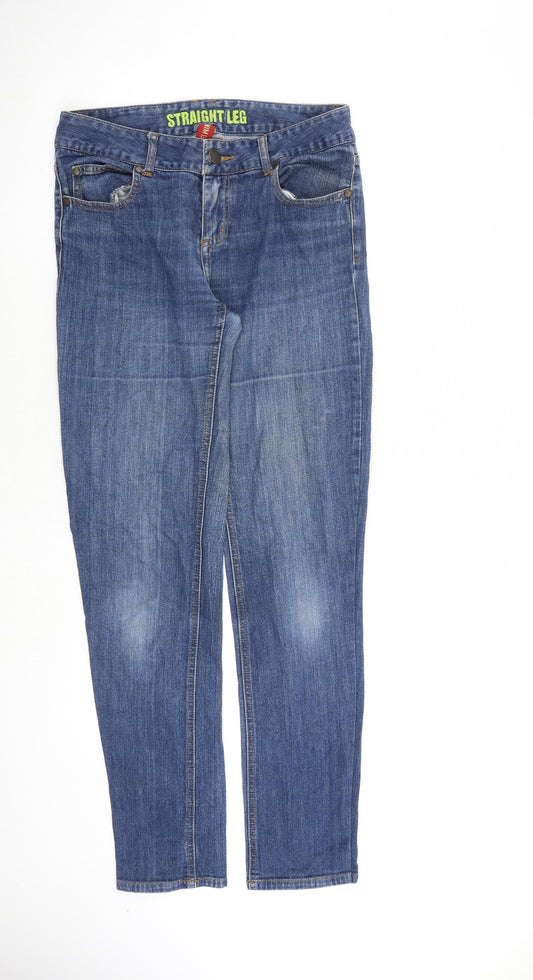 Denim & Co. Womens Blue Cotton Straight Jeans Size 10 L31 in Regular Zip