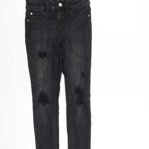 New Look Girls Black Cotton Skinny Jeans Size 10 Years L23 in Slim Zip - Distressed