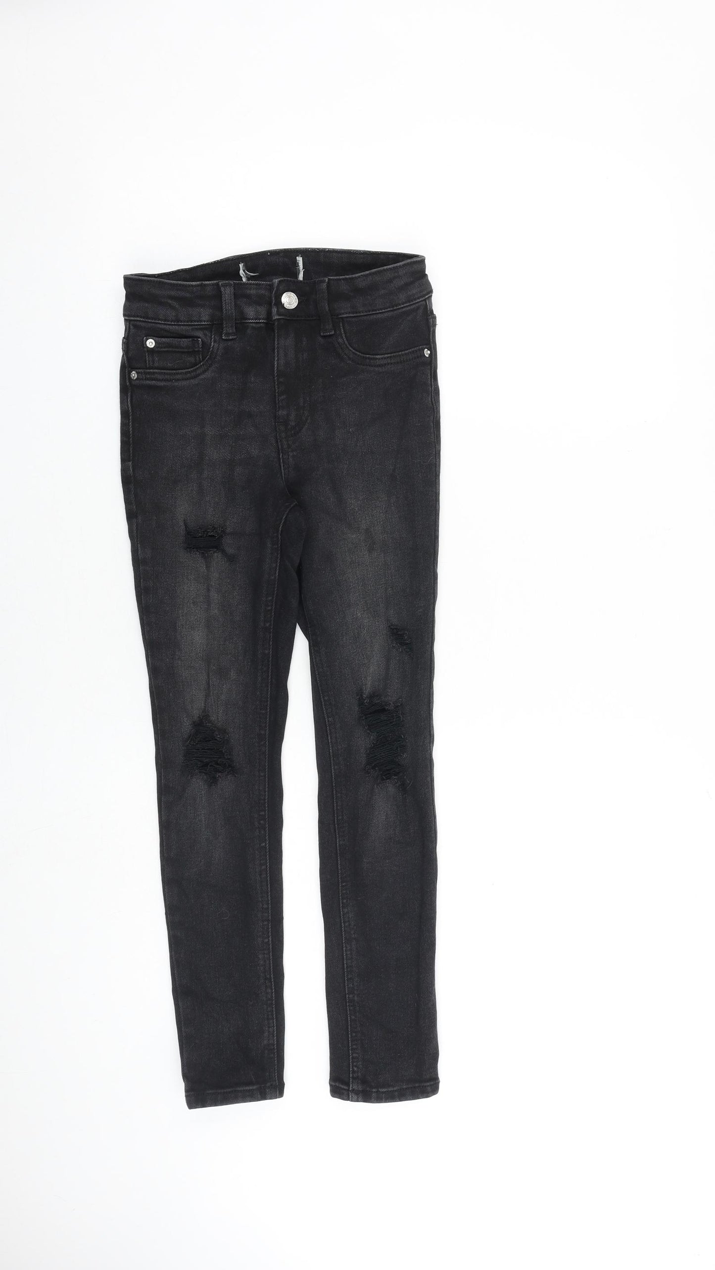 New Look Girls Black Cotton Skinny Jeans Size 10 Years L23 in Slim Zip - Distressed