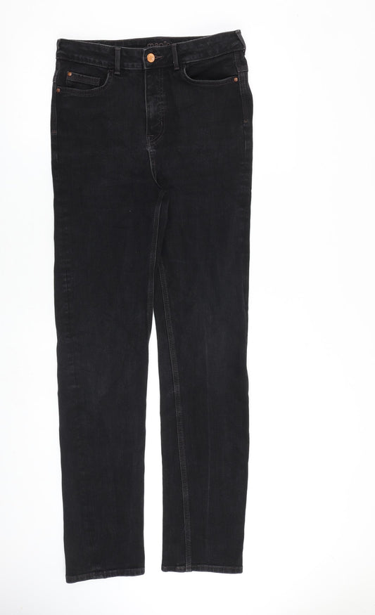 Marks and Spencer Womens Black Cotton Straight Jeans Size 12 L32 in Regular Zip