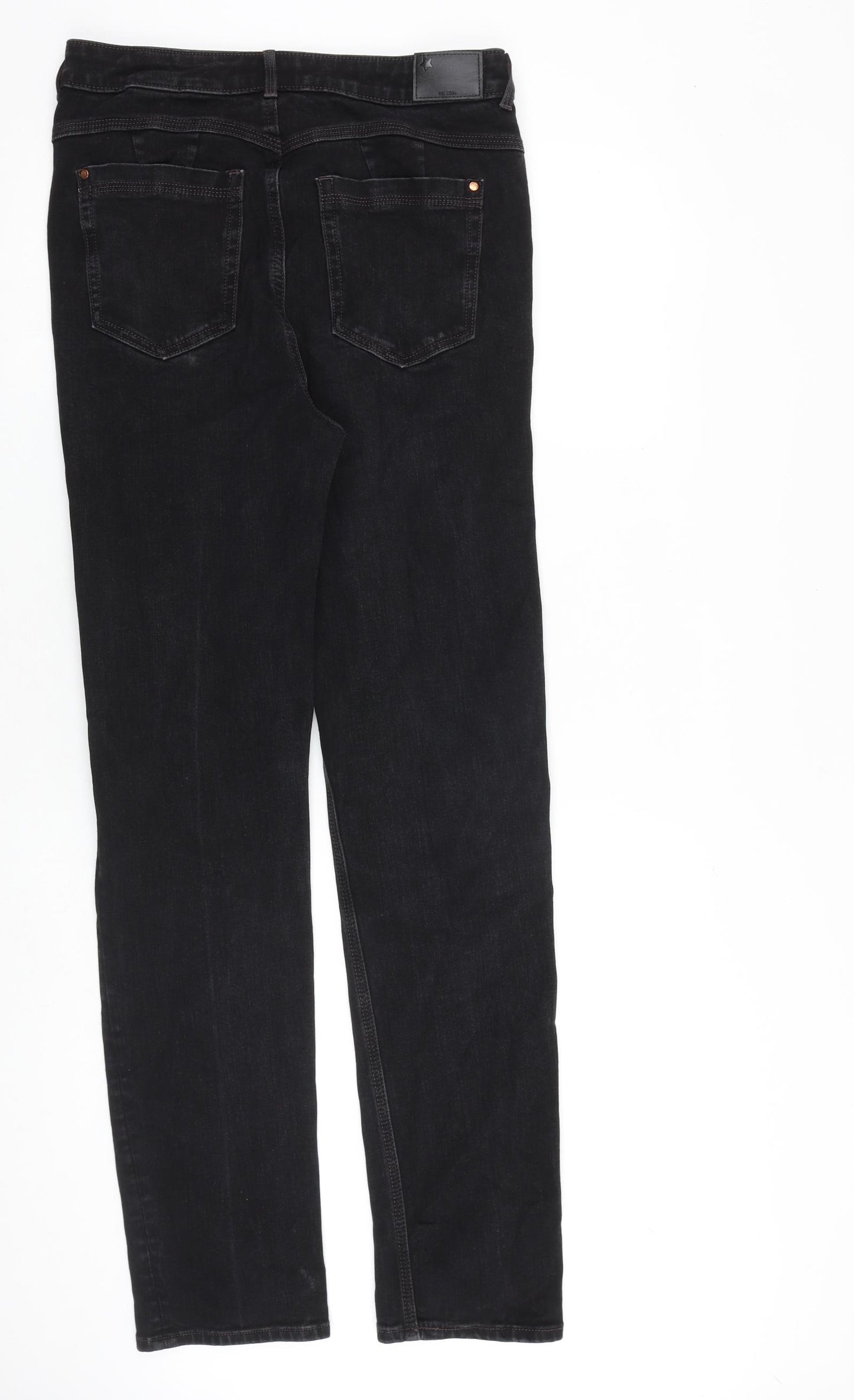 Marks and Spencer Womens Black Cotton Straight Jeans Size 12 L32 in Regular Zip