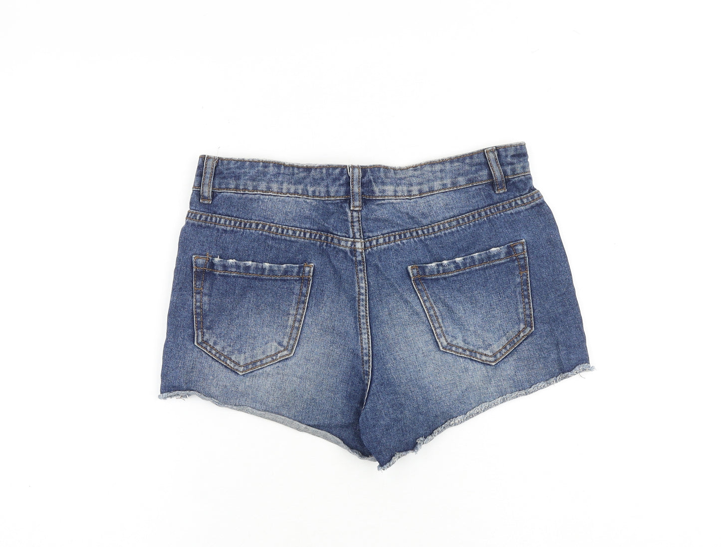 New Look Womens Blue 100% Cotton Cut-Off Shorts Size 8 L3 in Regular Zip - Distressed