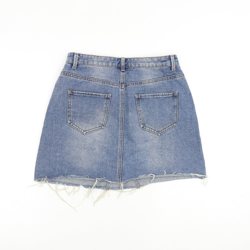 Denim & Co. Womens Blue Cotton Mini Skirt Size 10 Zip