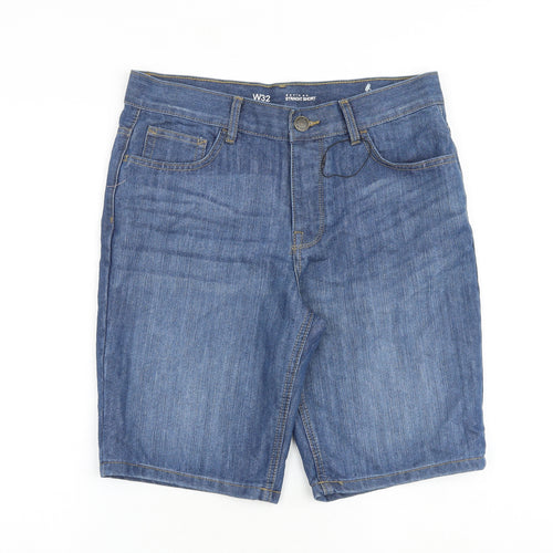 Denim & Co. Mens Blue Herringbone Cotton Chino Shorts Size 32 in L10 in Regular Zip