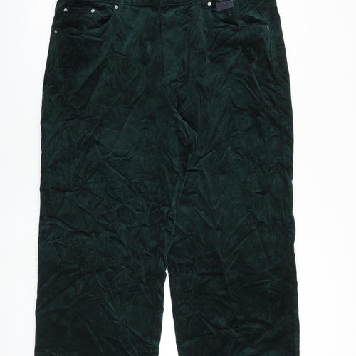 Marks and Spencer Womens Green Cotton Trousers Size 20 L27 in Regular Zip