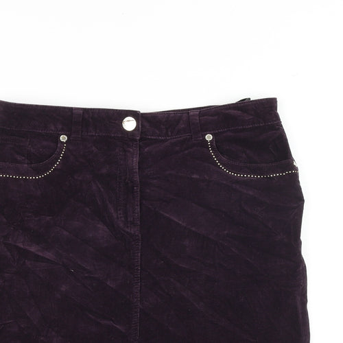 Marks and Spencer Womens Purple Cotton A-Line Skirt Size 12 Zip