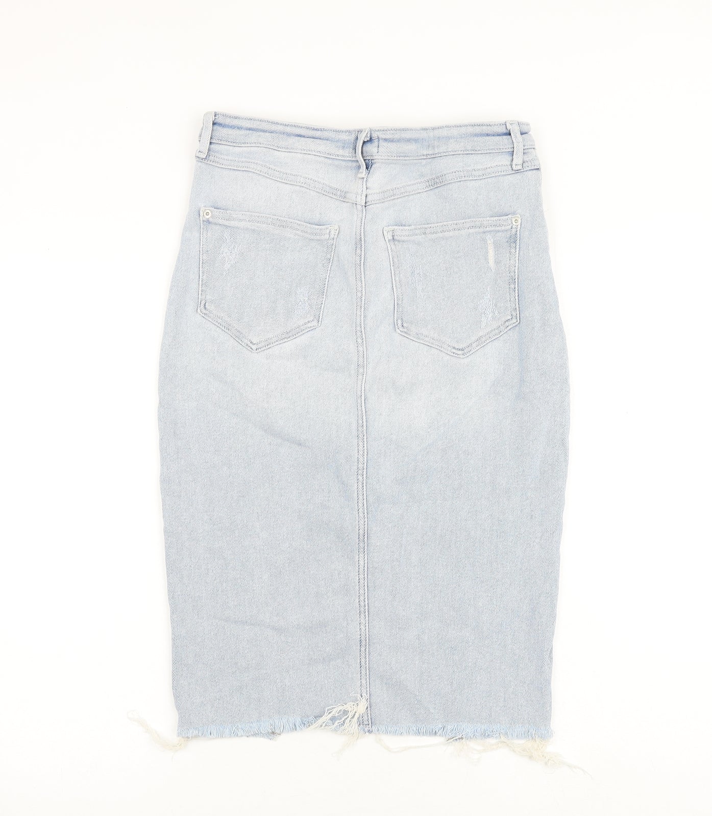 River Island Womens Blue Cotton Straight & Pencil Skirt Size 12 Zip