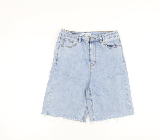 Urban Revivo Womens Blue Cotton Boyfriend Shorts Size 10 L9 in Regular Zip