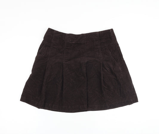 Hobbs Womens Brown Cotton Pleated Skirt Size 12 Zip