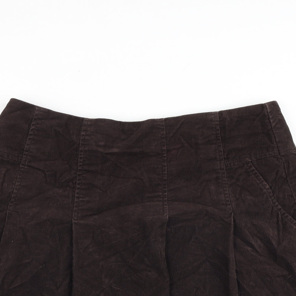 Hobbs Womens Brown Cotton Pleated Skirt Size 12 Zip