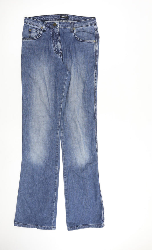 Jaeger Womens Blue Cotton Bootcut Jeans Size 8 L32 in Regular Zip
