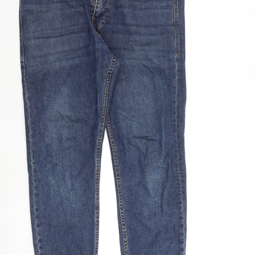 Zara Mens Blue Cotton Tapered Jeans Size 34 in L30 in Regular Zip