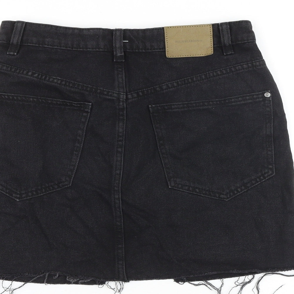 Pull&Bear Womens Black Cotton Mini Skirt Size S Zip