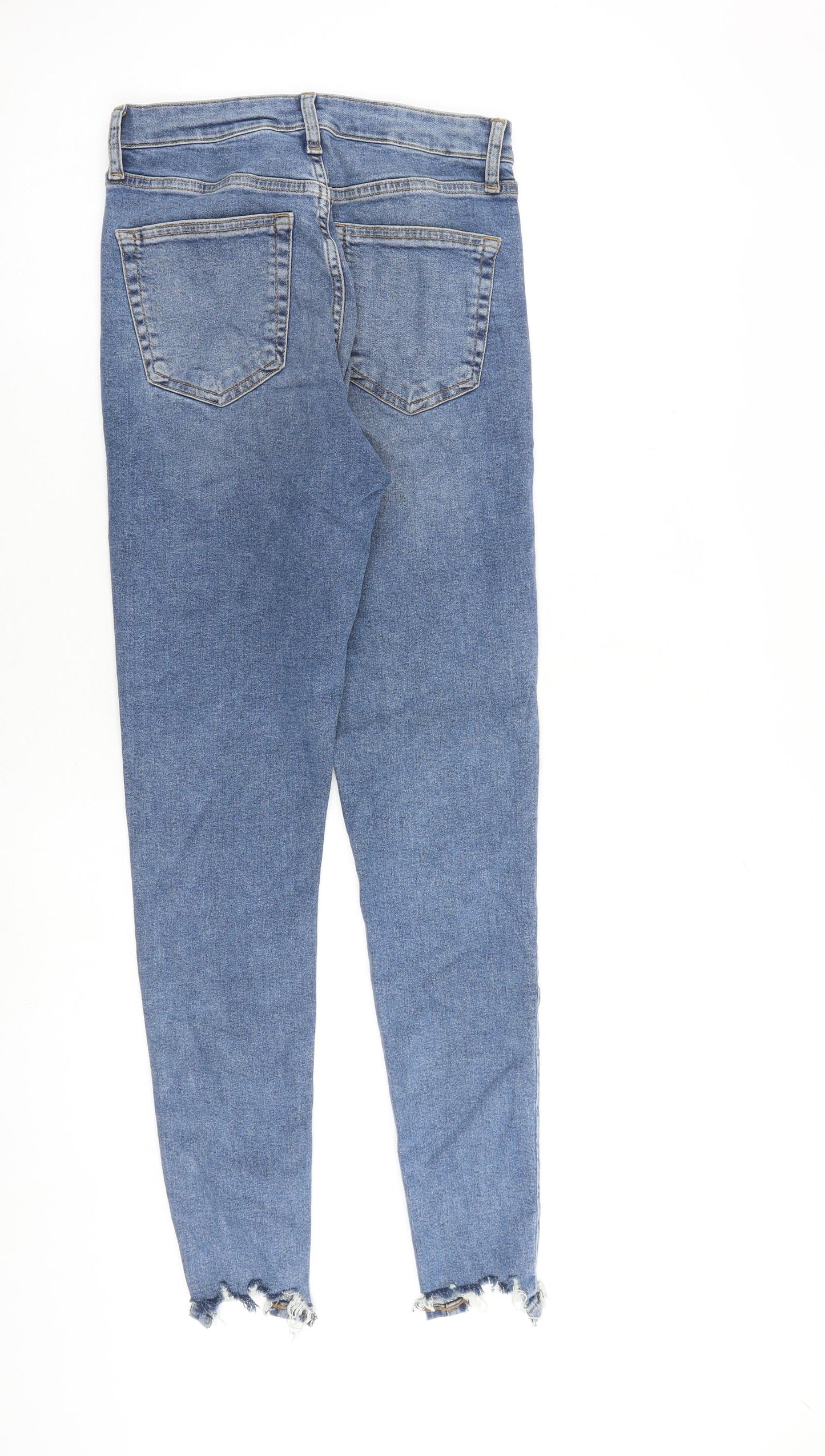 Topshop Womens Blue Cotton Skinny Jeans Size 28 in L32 in Regular Zip - Distressed Hems