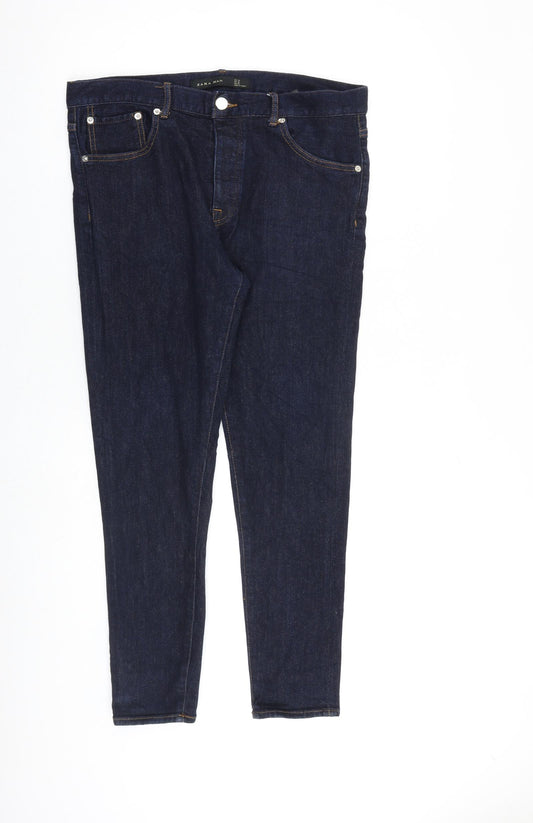Zara Womens Blue Cotton Skinny Jeans Size 14 L27 in Regular Zip