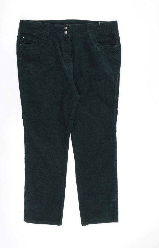 M&Co Womens Green Cotton Trousers Size 18 L28 in Regular Zip