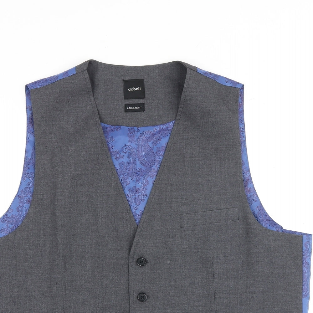 Dobell Mens Grey Paisley Polyester Jacket Suit Waistcoat Size 44 Regular