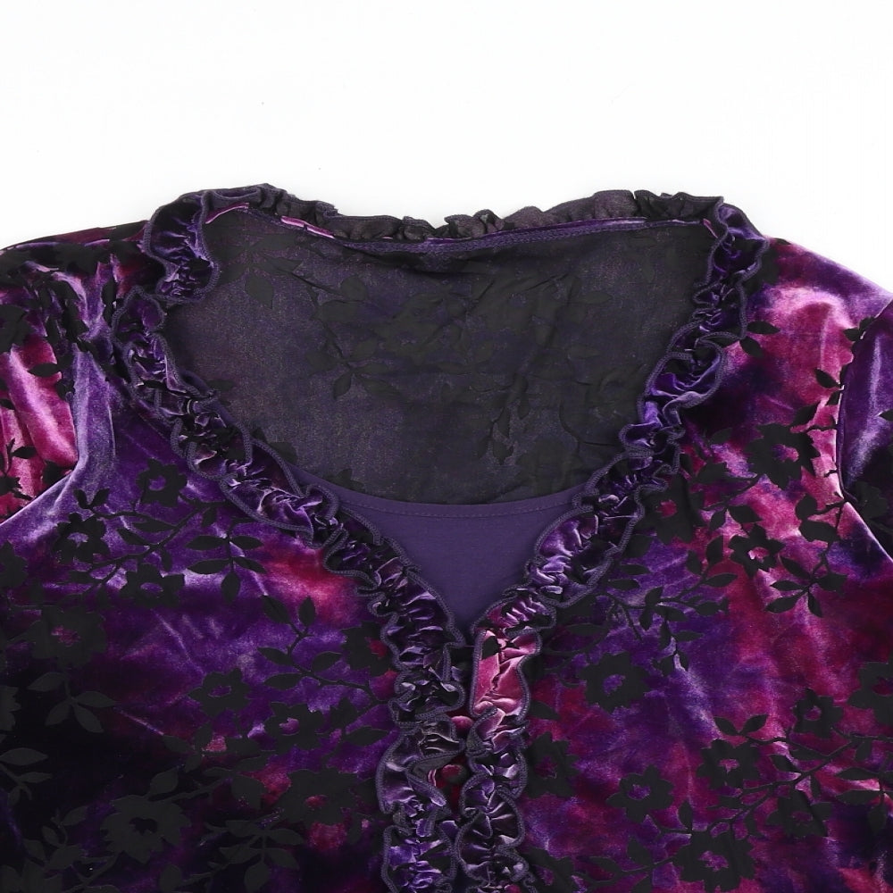 Per Una Womens Purple Floral Polyester Basic Blouse Size 14 Scoop Neck