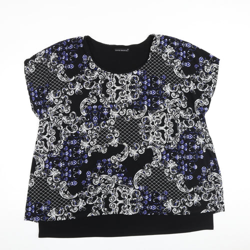 David Emanuel Womens Black Paisley Polyester Basic Blouse Size 24 Round Neck