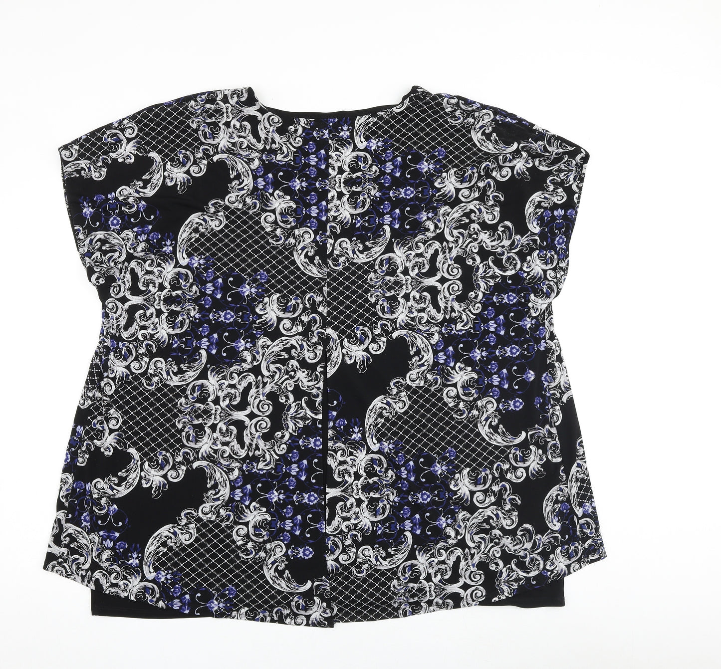 David Emanuel Womens Black Paisley Polyester Basic Blouse Size 24 Round Neck