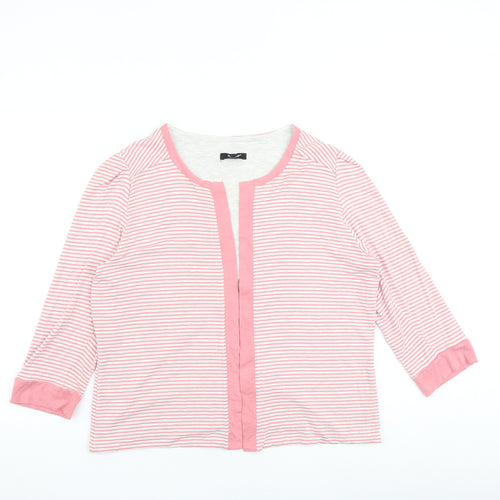 baujken Womens Pink Round Neck Striped Polyester Cardigan Jumper Size 16