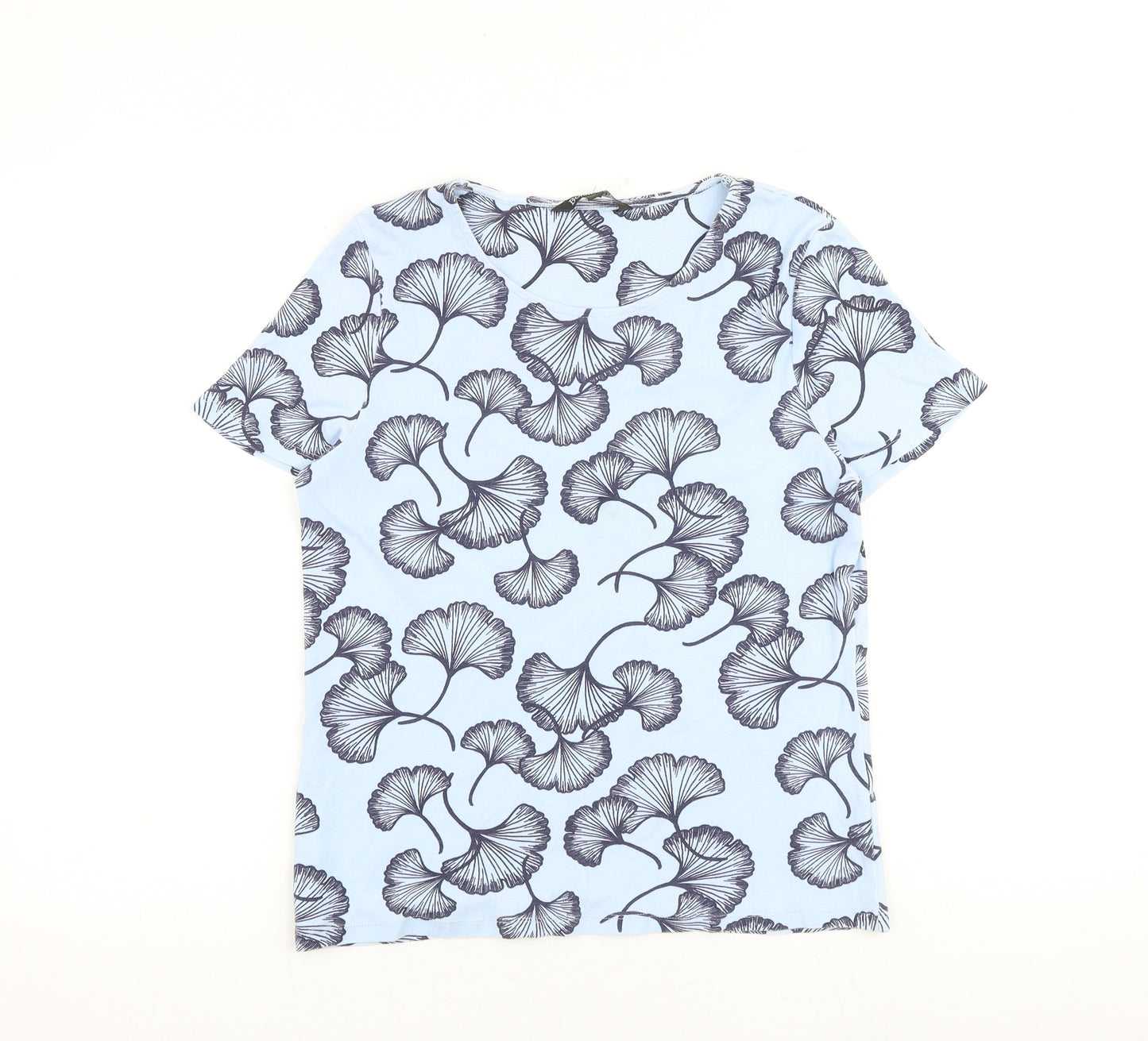 Bonmarché Womens Blue Geometric 100% Cotton Basic T-Shirt Size 16 Round Neck
