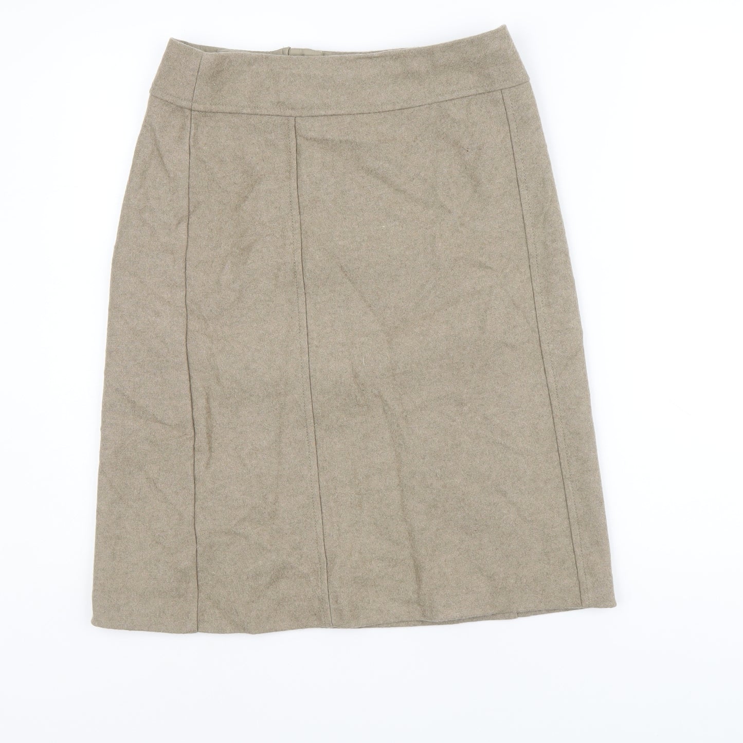 Marks and Spencer Womens Beige Wool A-Line Skirt Size 8 Zip