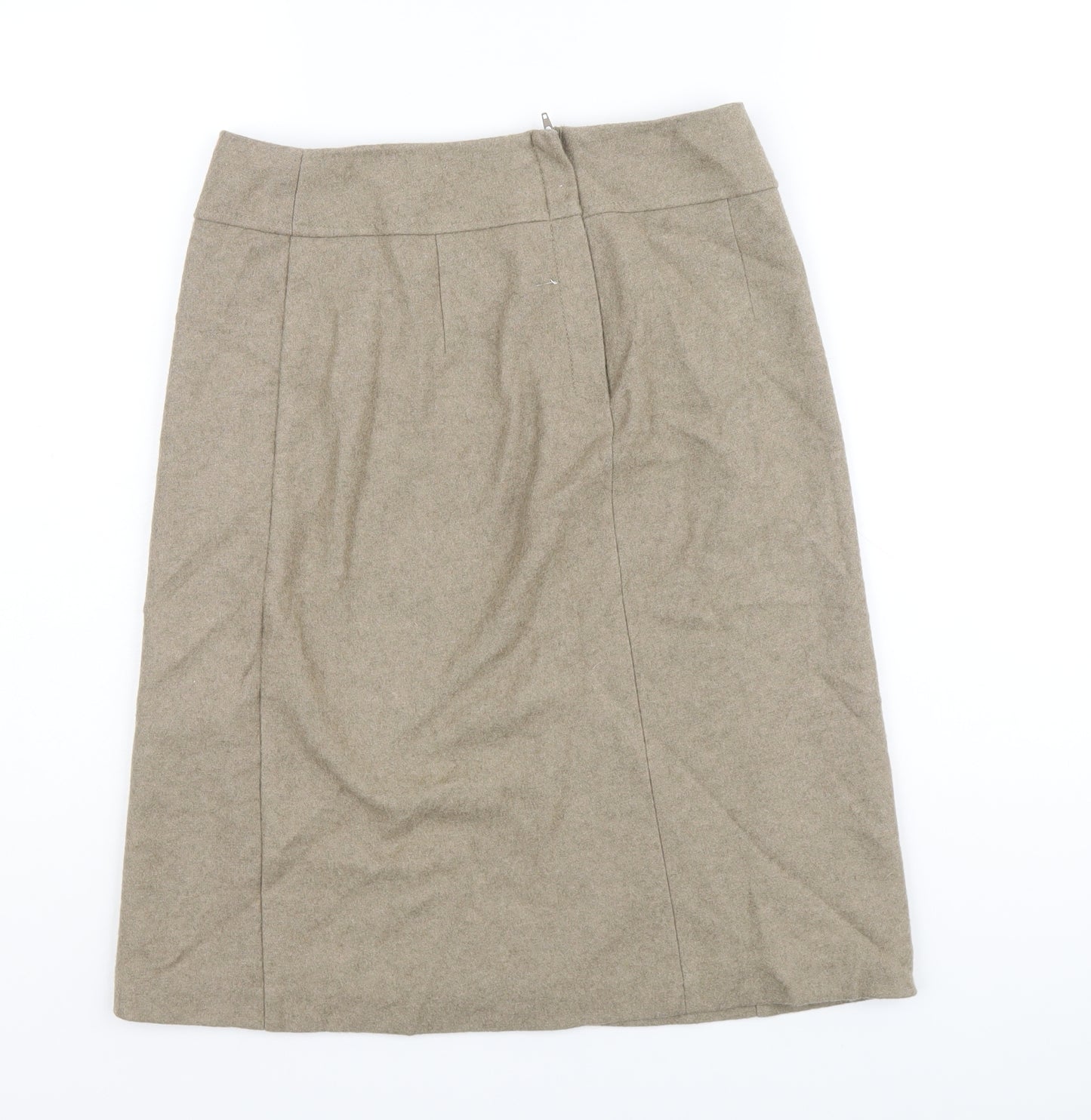 Marks and Spencer Womens Beige Wool A-Line Skirt Size 8 Zip