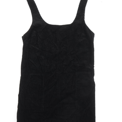 New Look Womens Black 100% Cotton Tank Dress Size 12 Round Neck Zip