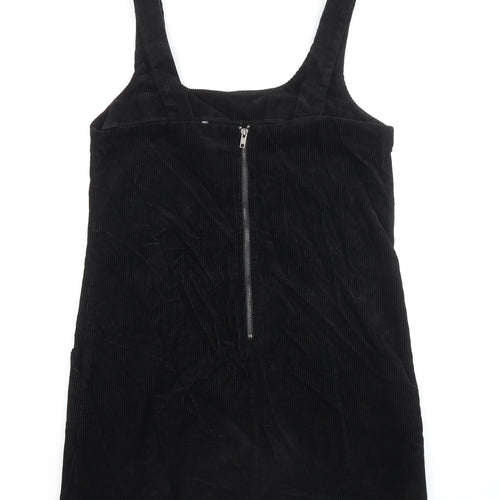 New Look Womens Black 100% Cotton Tank Dress Size 12 Round Neck Zip