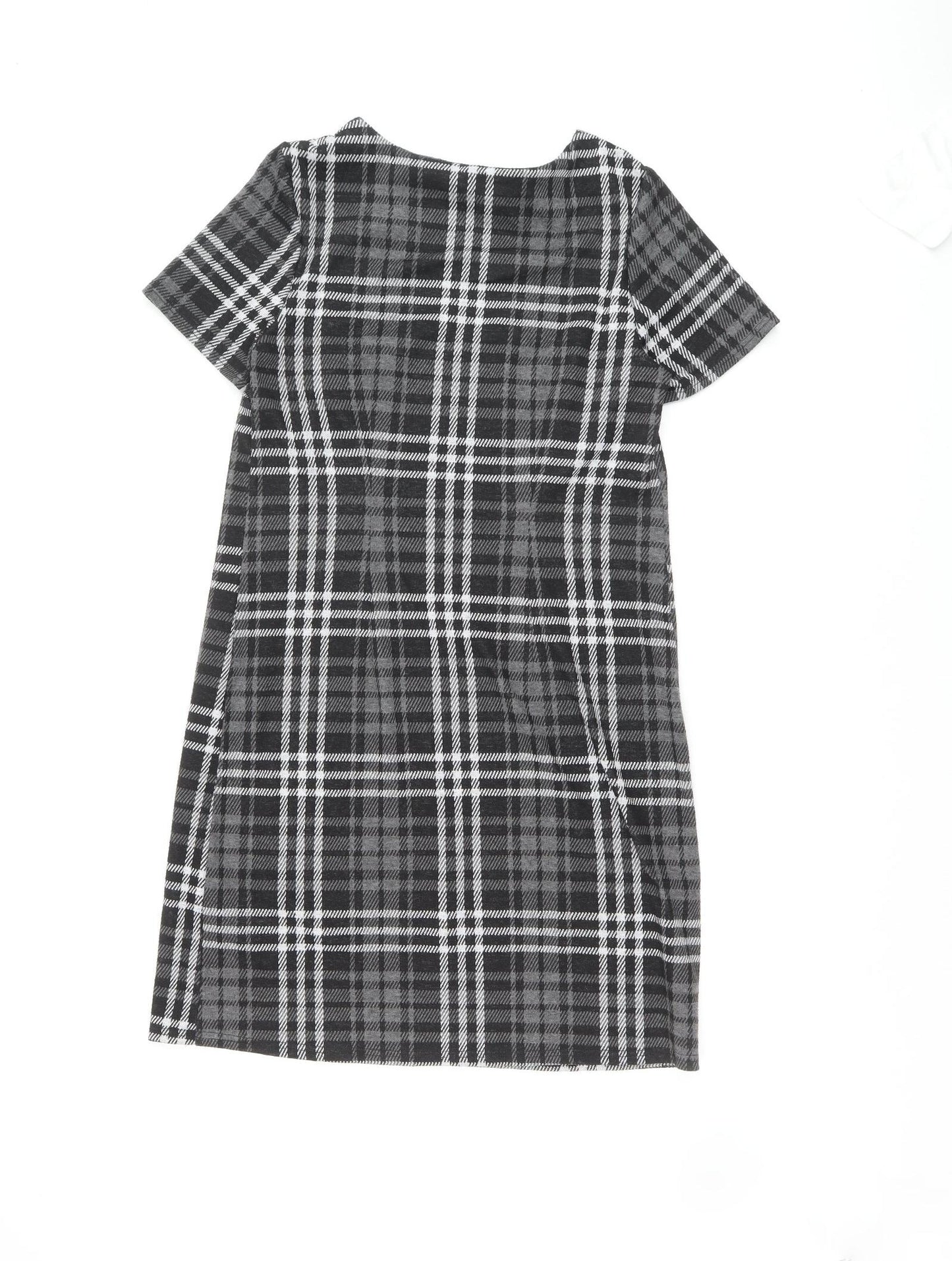 ET VOUS Womens Black Plaid Polyester A-Line Size 10 Round Neck Pullover