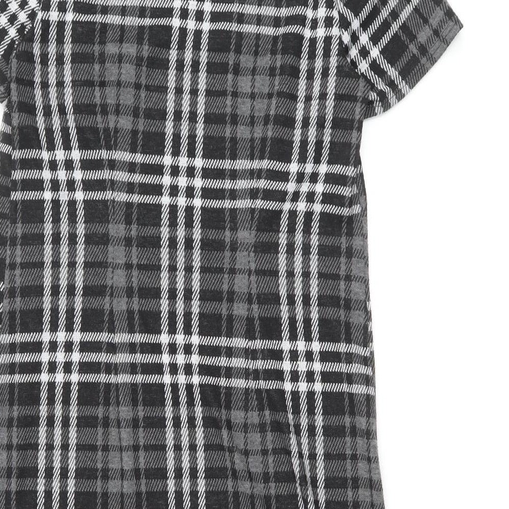 ET VOUS Womens Black Plaid Polyester A-Line Size 10 Round Neck Pullover
