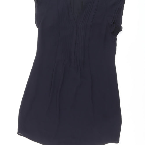H&M Womens Black Polyester A-Line Size 14 V-Neck Button