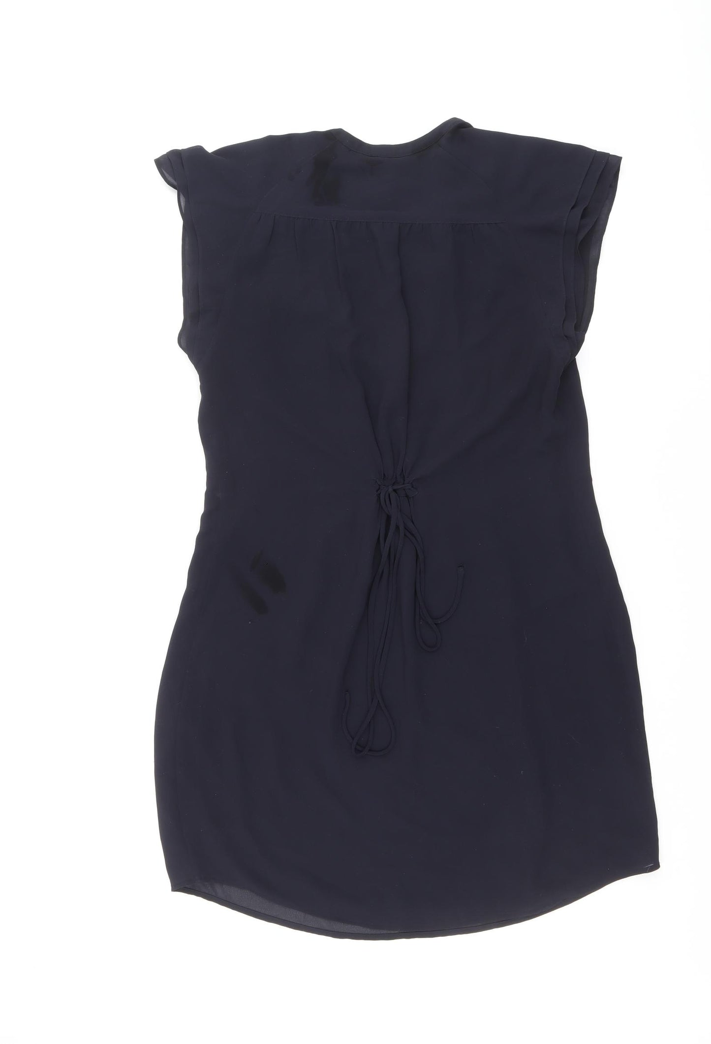 H&M Womens Black Polyester A-Line Size 14 V-Neck Button