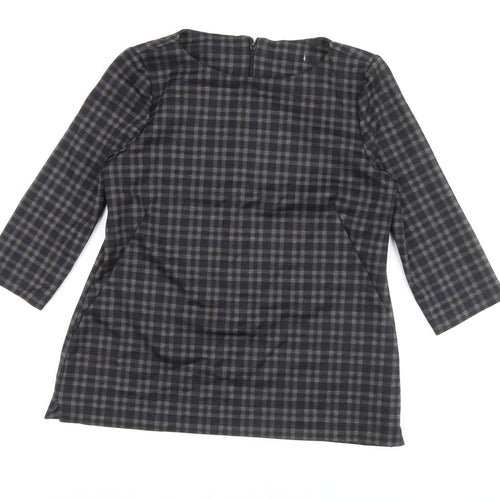 Marks and Spencer Womens Black Check Polyester Basic Blouse Size 14 Round Neck