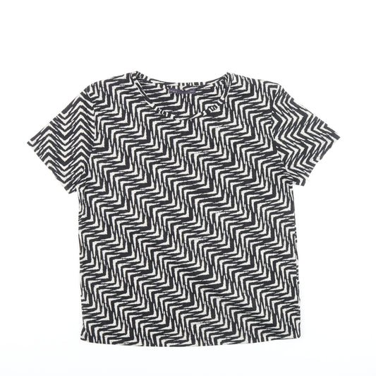 Marks and Spencer Womens Black Geometric Polyester Basic T-Shirt Size 10 Round Neck