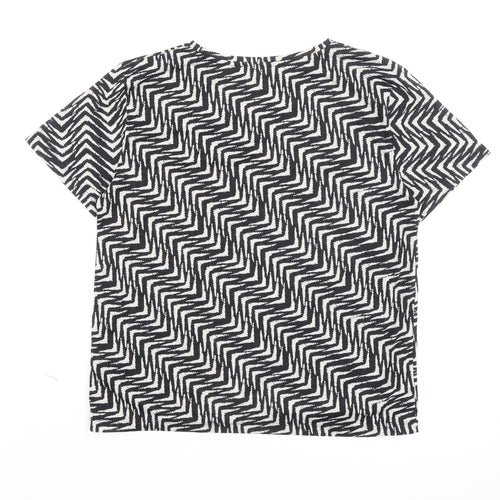 Marks and Spencer Womens Black Geometric Polyester Basic T-Shirt Size 10 Round Neck