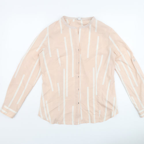 Calvin Klein Womens Pink Striped Polyester Basic Button-Up Size M Round Neck