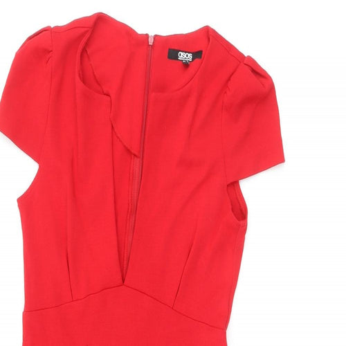 ASOS Womens Red Acrylic Shift Size 10 V-Neck Zip
