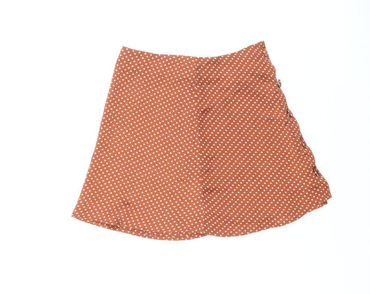 Nasty Gal Womens Orange Polka Dot Polyester Swing Skirt Size 8 Button