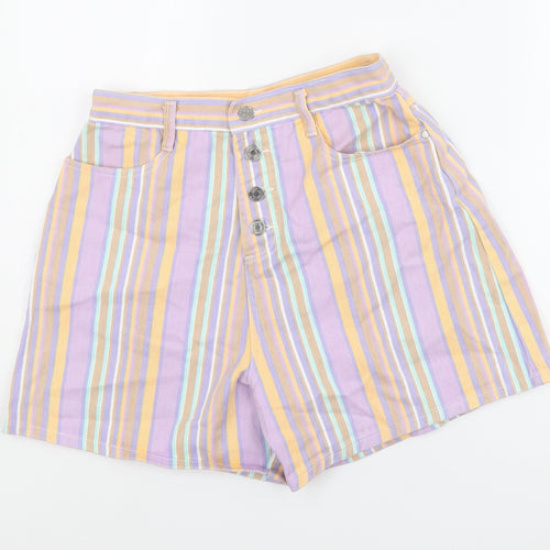 Missguided Womens Multicoloured Striped Cotton Basic Shorts Size 10 L4.5 in Regular Button