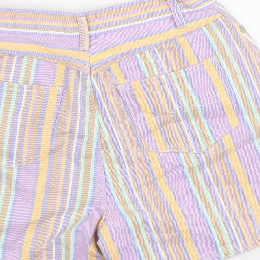 Missguided Womens Multicoloured Striped Cotton Basic Shorts Size 10 L4.5 in Regular Button