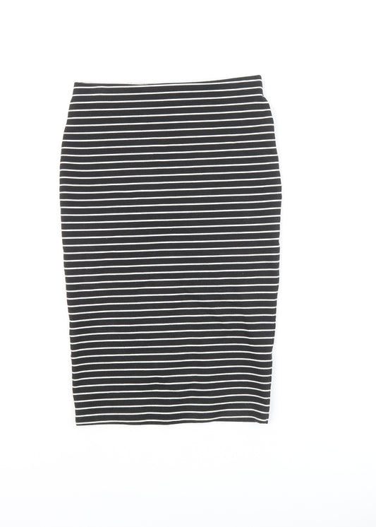 Miss Selfridge Womens Black Striped Polyester Bandage Skirt Size 8