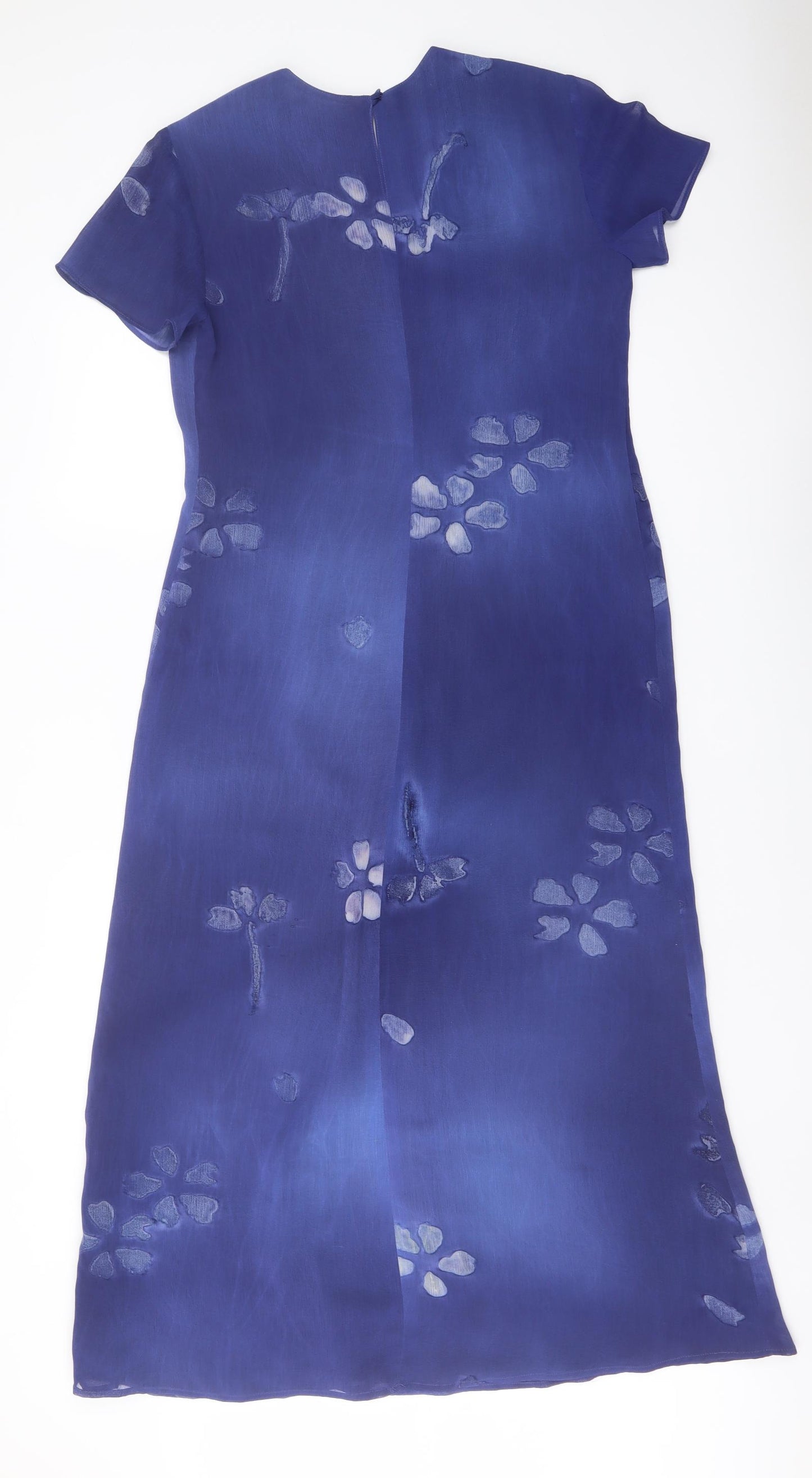 NEXT Womens Blue Floral Polyester A-Line Size 14 V-Neck Button