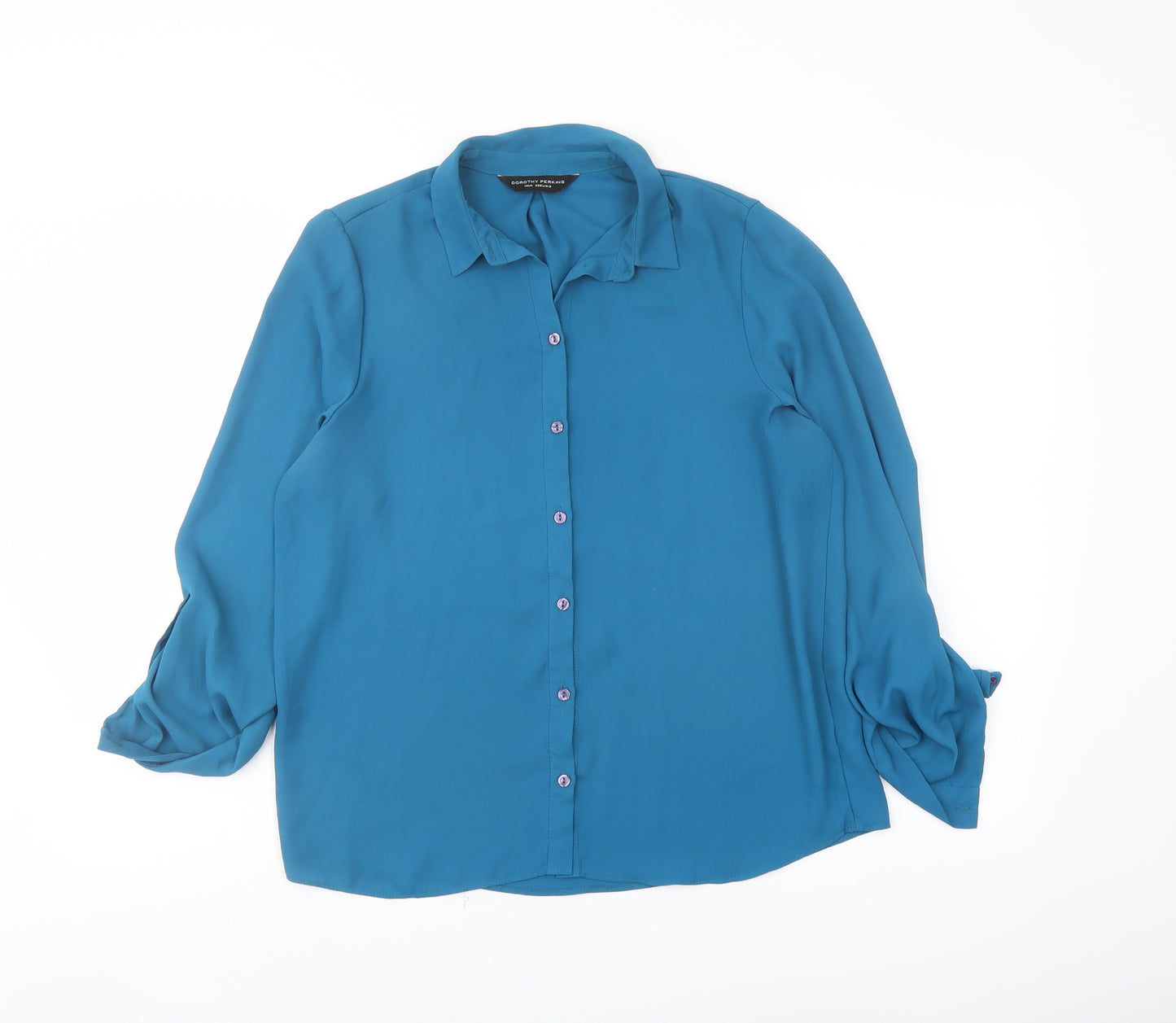 Dorothy Perkins Womens Blue Polyester Basic Button-Up Size 10 Collared